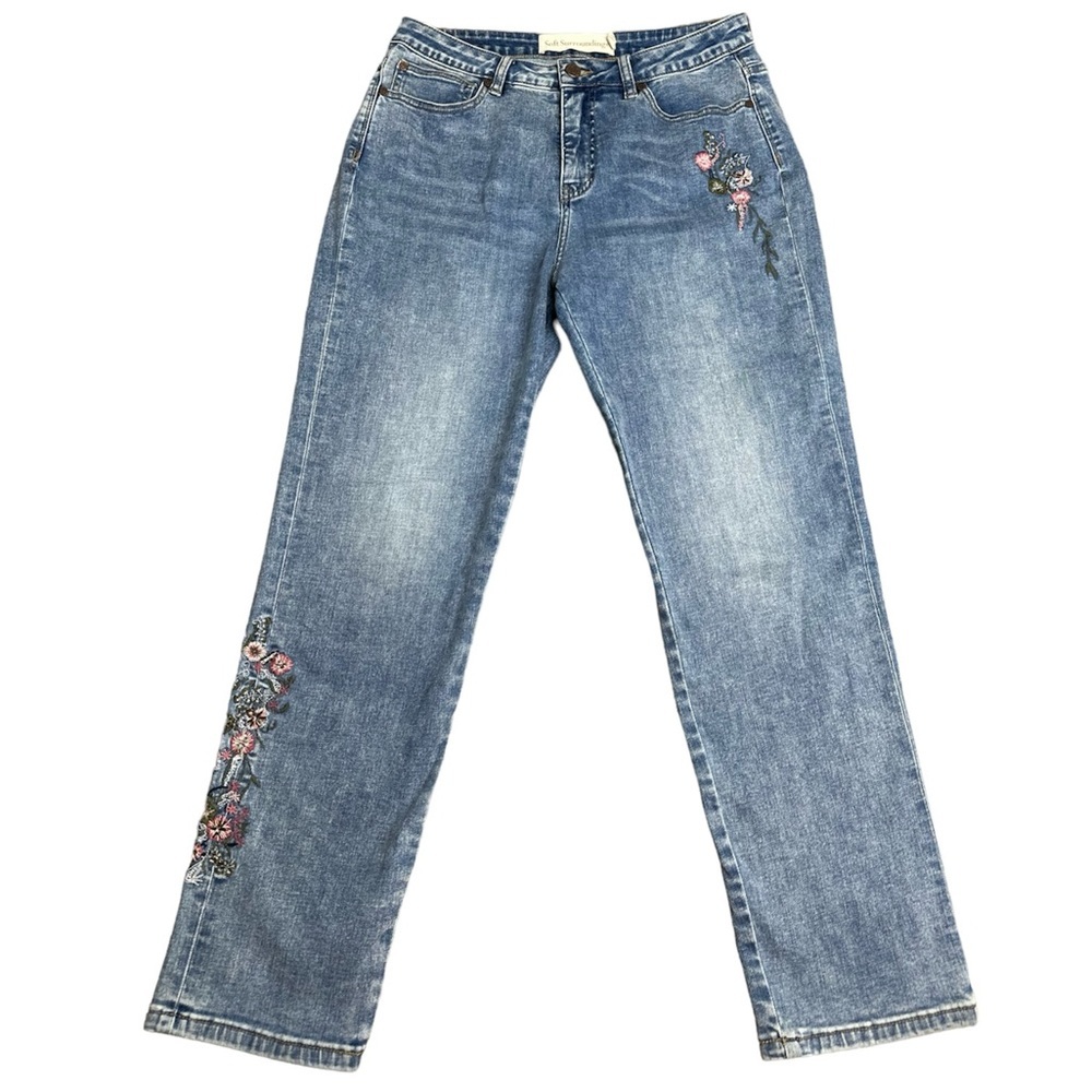 COPY - Soft Surroundings Embroidered Floral Jeans Beaded Embellished size 8 - Picture 2 of 9